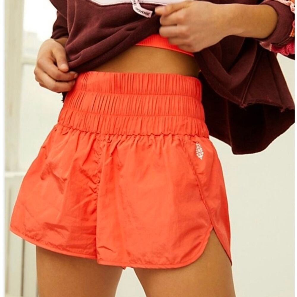 Free People Bright Coral Elastic Waist Athletic Shorts